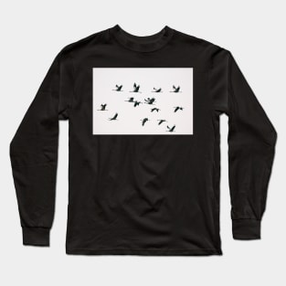 Migration - Fifteen Common Cranes Flying South Long Sleeve T-Shirt